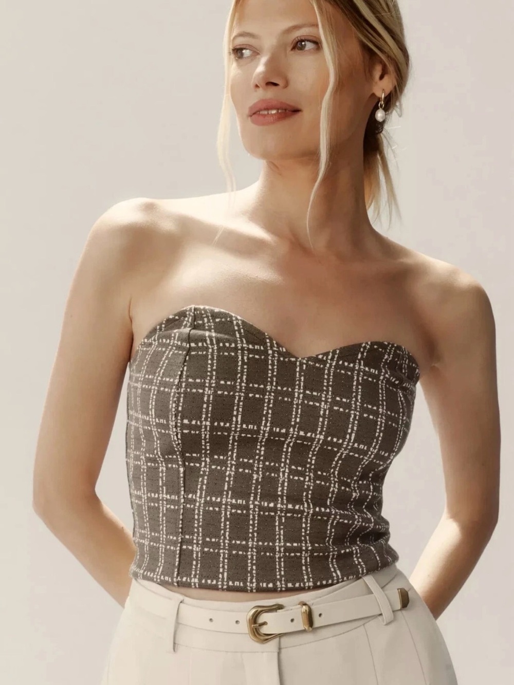 Anthropologie Maeve Olive Green Strapless Sweetheart Top Size XSmall